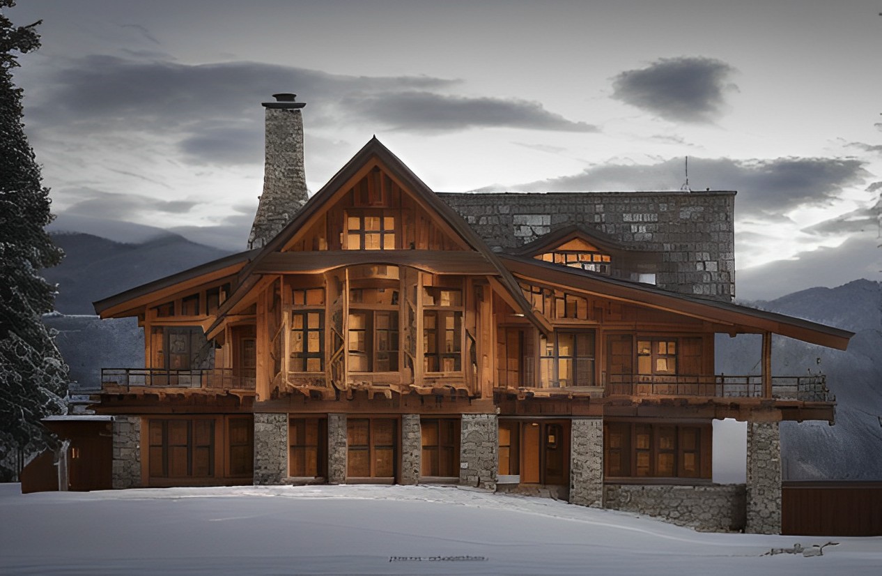 Modern mountain rustic craftsman style single family house front elevation